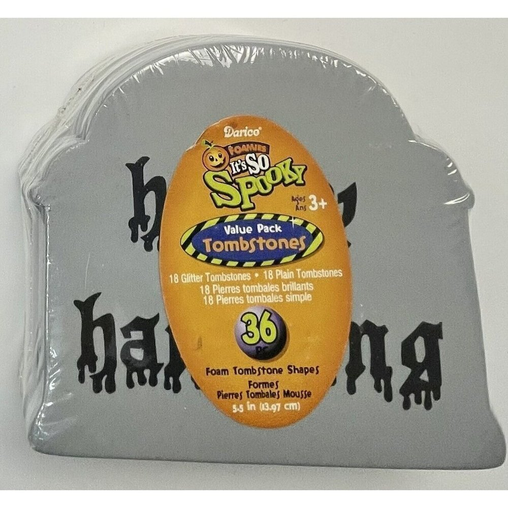 DARICE 36pc FOAMIES It's So Spooky Plain + Glitter 5.5" Halloween TOMBSTONES NIP